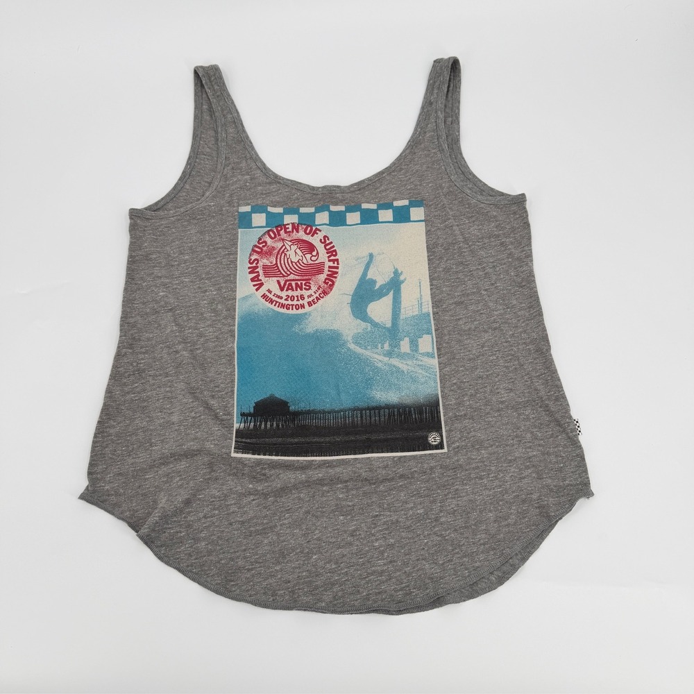 Vans US Open of Surfing Tank Top 2016 Womens Large Gray Huntington Beach Graphic